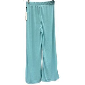NWT Haute Monde Women's Elastic Waist Wide Leg Pants Metallic Blue Size Large